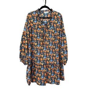 KIRUNDO Floral Mini Dress Womens Blue Orange Boho Tiered Ruffle SIZE M